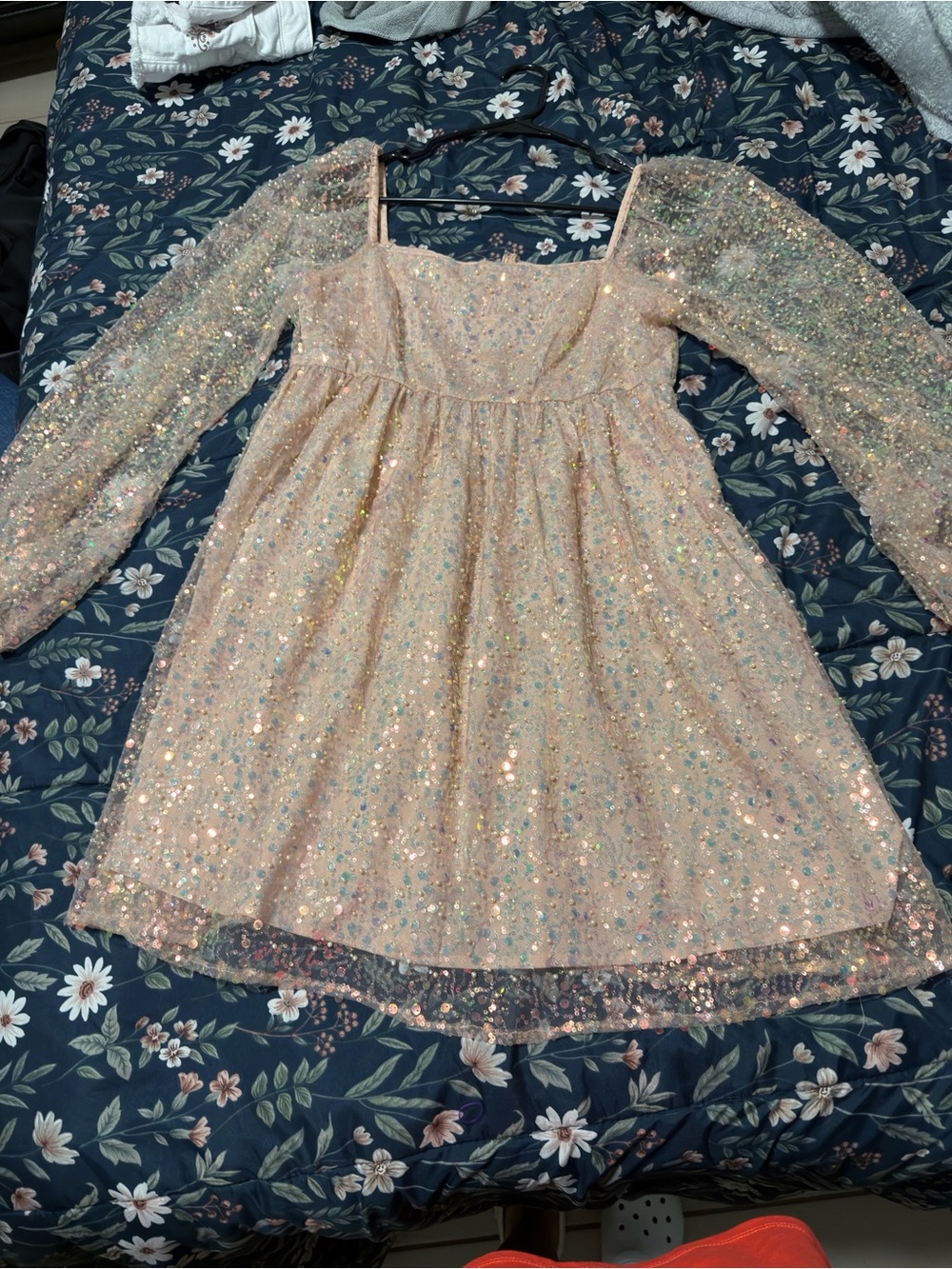 Main Strip Pink Sequin Tulle Party Dress